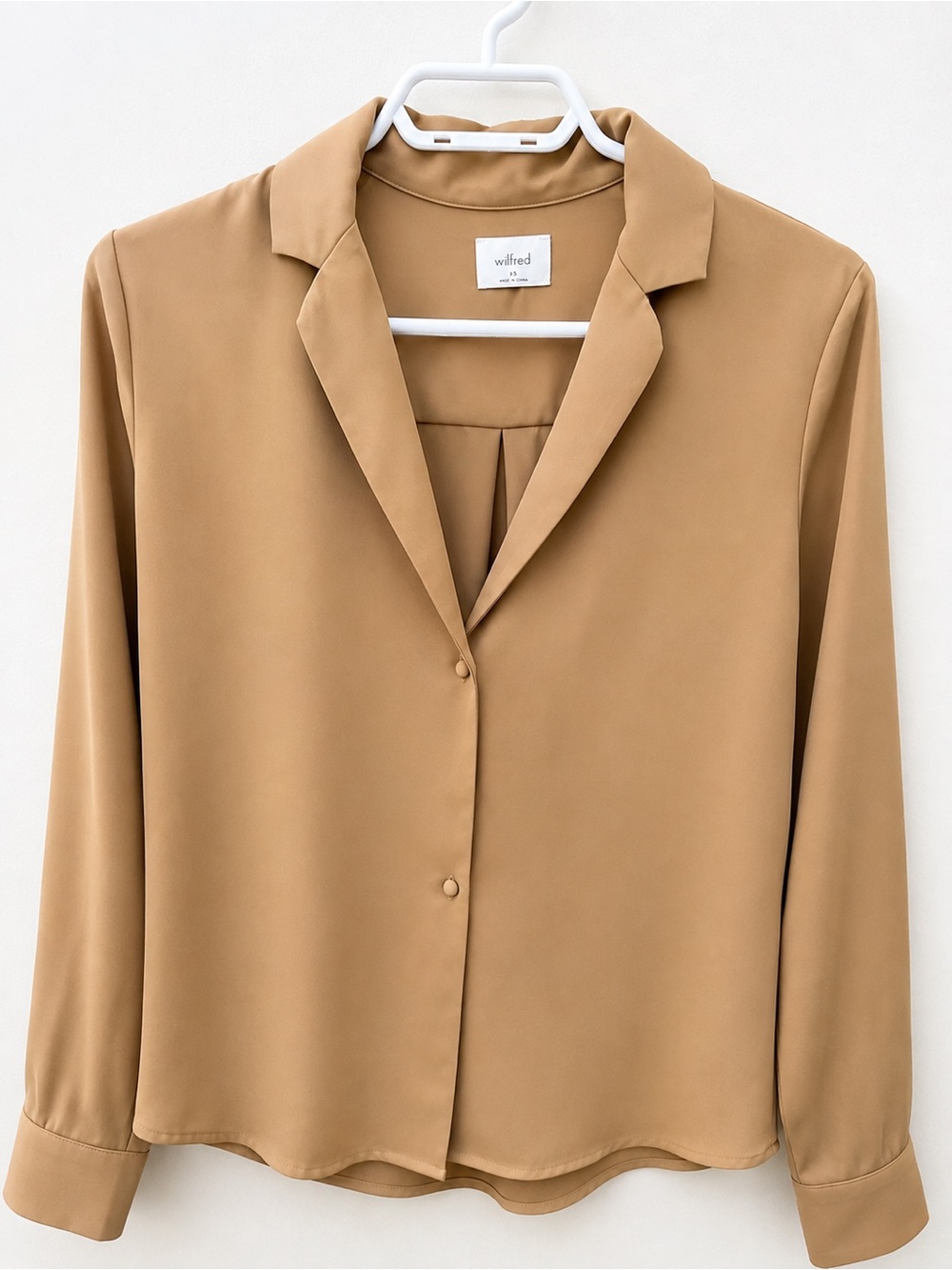 Wilfred Camel Button-Front Long Sleeve Blouse